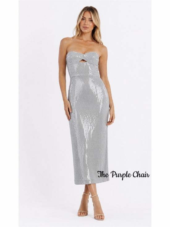 Bardot Dresses & Skirts - BARDOT NWT Cerise Sequin Strapless Midi Dress *Dove Grey 2
